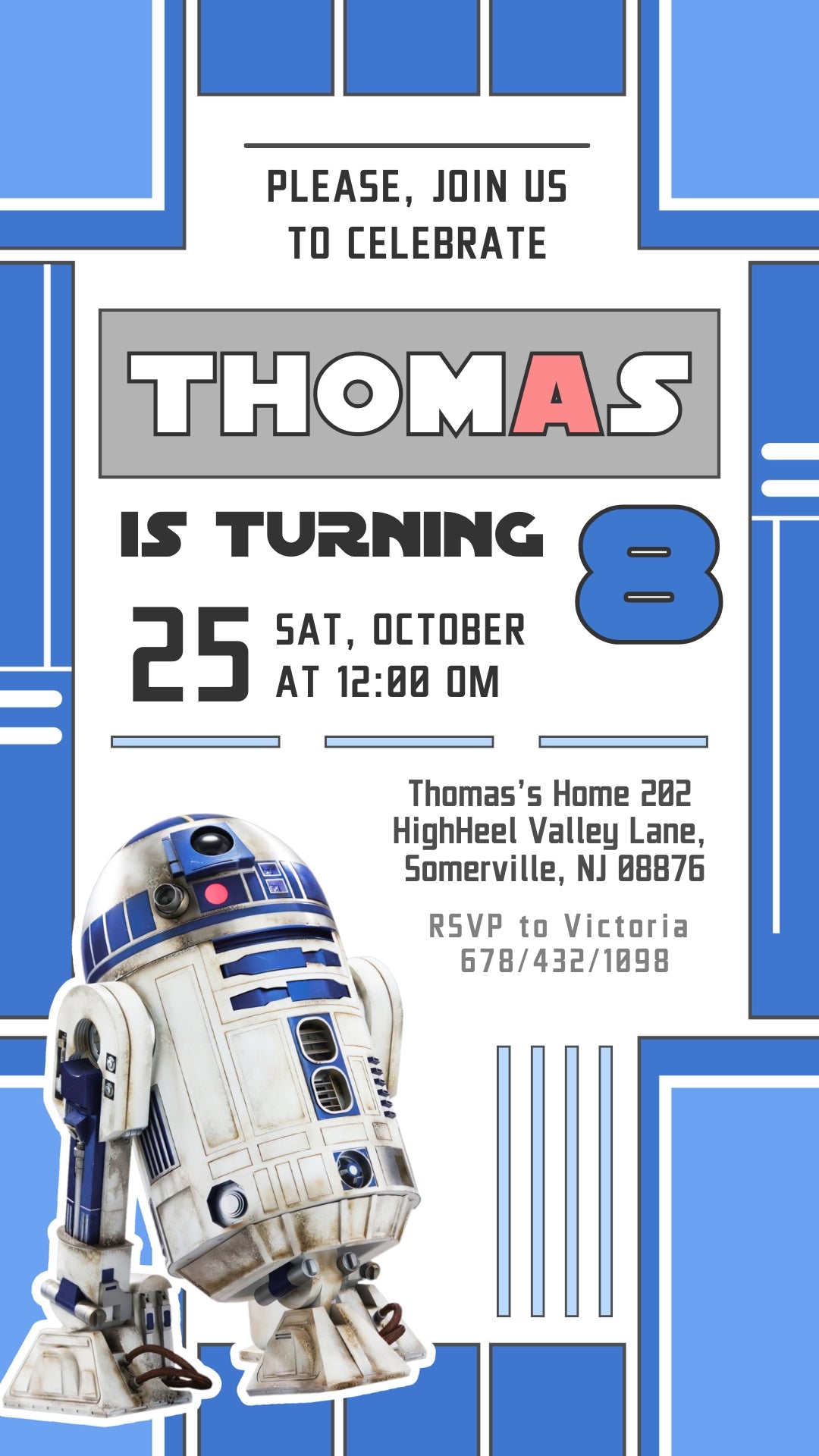 R2-D2 Droid Panel Animated Birthday Invitation | Canva Template