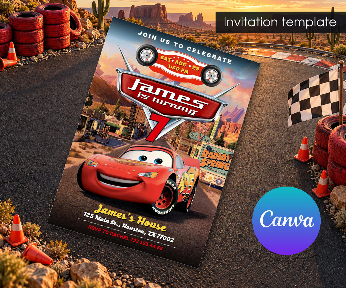 Cars Lightning McQueen Invitation mockup