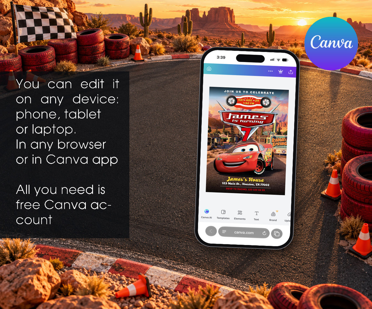 Cars Lightning McQueen Invitation mockup