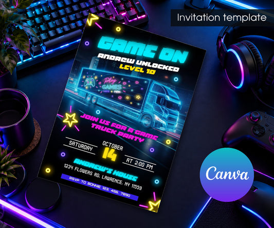Video Game Bus Gamer Invitation mockup