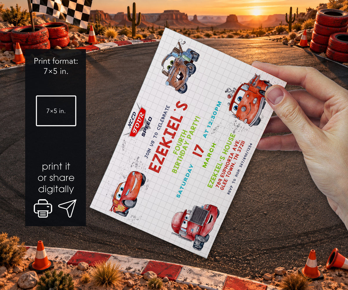 Cars Lightning Mcqueen Four Invitation mockup