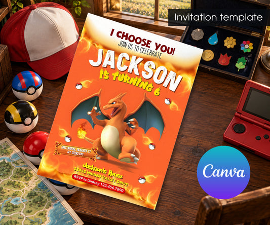 Charizard Pokemon Anime Invitation mockup