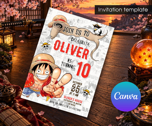 One Piece Monkey D.Luffy Anime Invitation mockup
