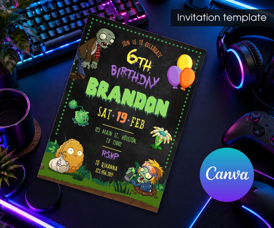Plants vs Zombies Gamer Invitation mockup