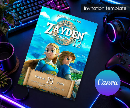 Legend of Zelda Gamer Invitation mockup