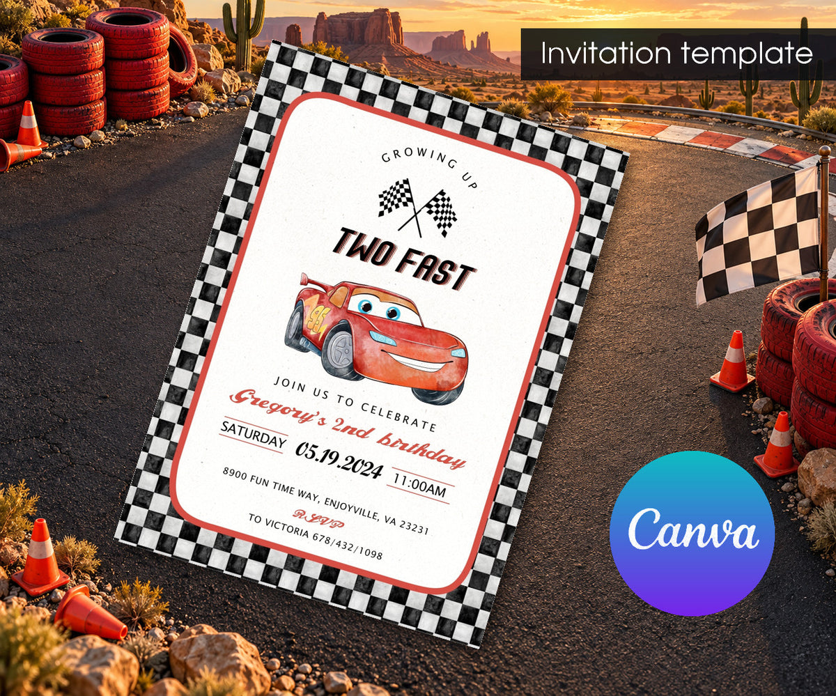 Cars Lightning Mcqueen Two Invitation mockup