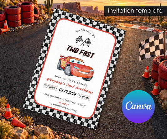 Cars Lightning Mcqueen Two Invitation mockup