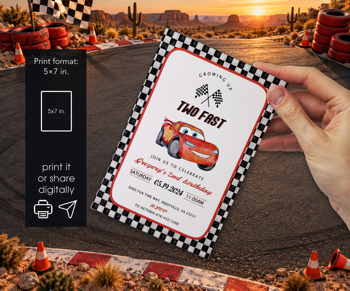 Cars Lightning Mcqueen Two Invitation mockup