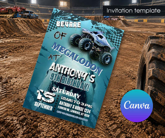Megaldon Monster Jam Truck Invitation mockup