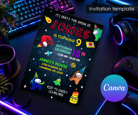 Among Us Gamer Invitation mockup
