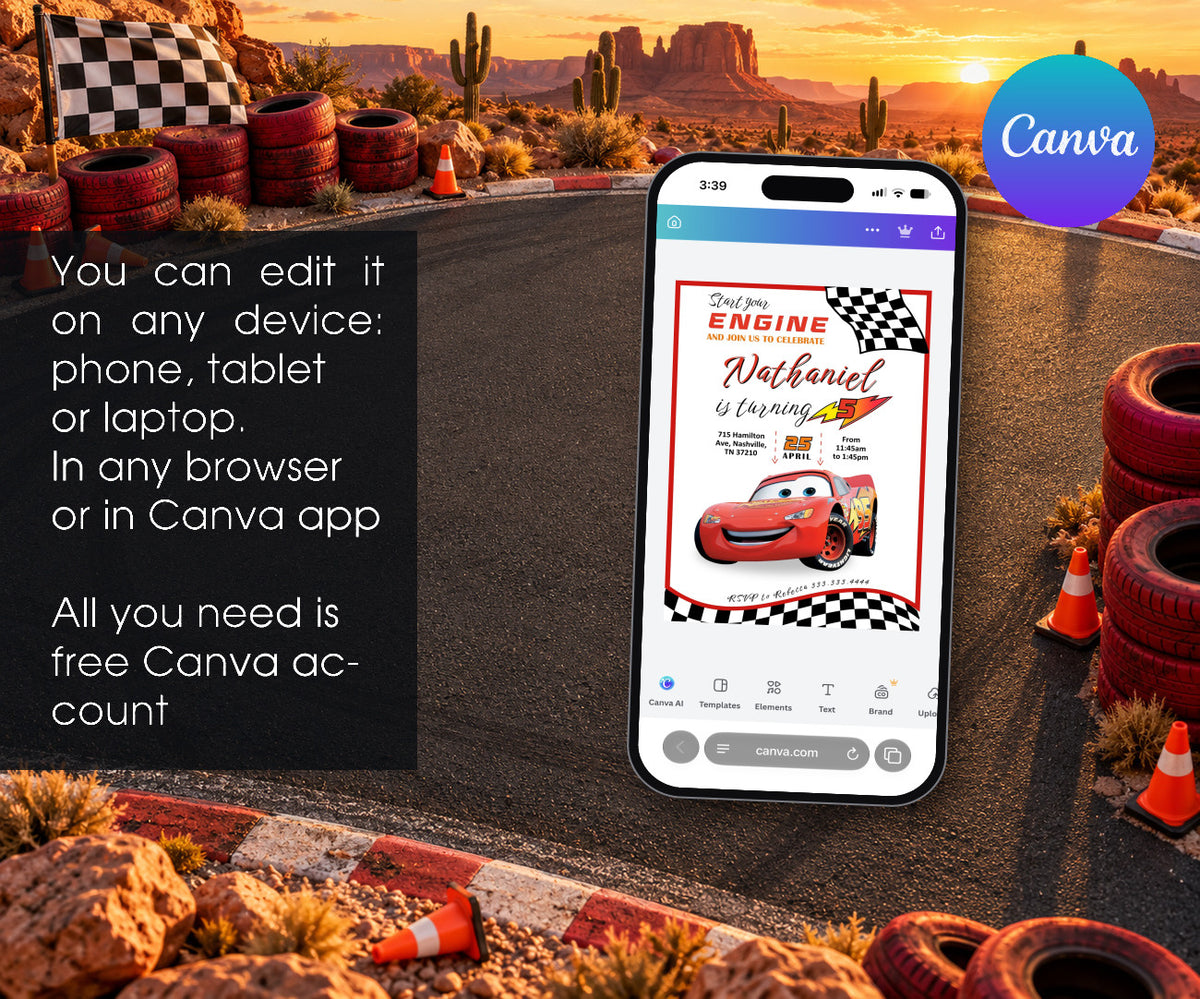 Cars Lightning McQueen Invitation mockup