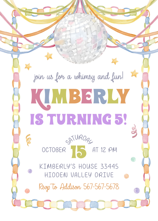 Whimsical Birthday Invitation 01 | Editable Canva Template design preview with sample wording