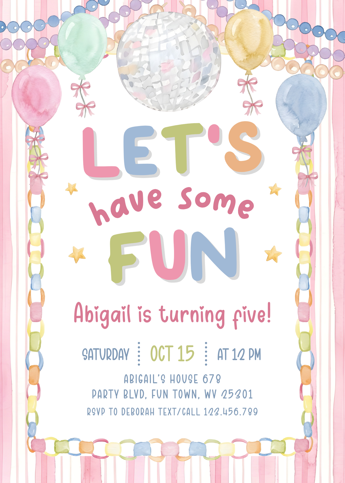 Whimsical Birthday Invitation 02 | Editable Canva Template design preview with sample wording