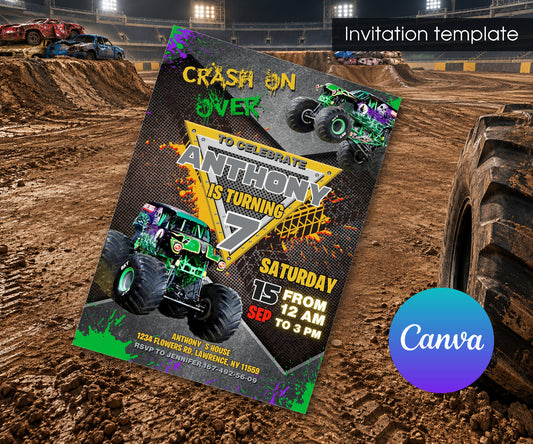 Garve Digger Monster Jam Truck Invitation mockup