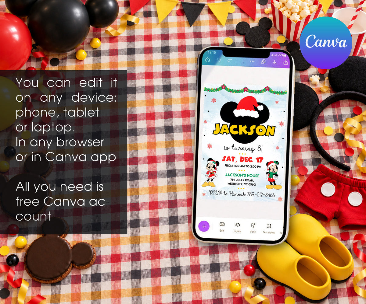 Mickey Mouse Christmas Invitation mockup
