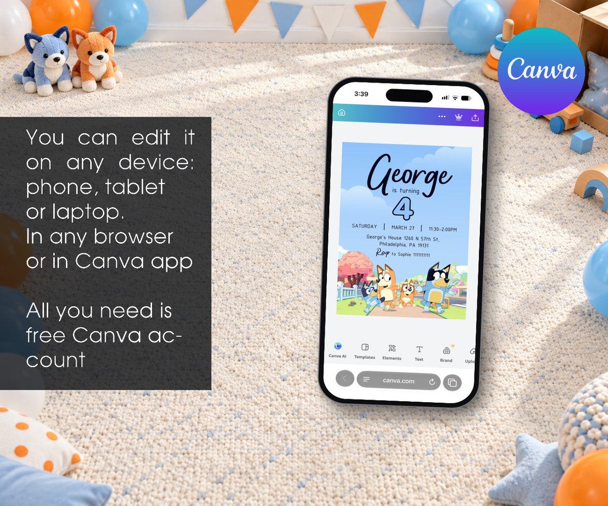 Bluey Bingo Invitation mockup