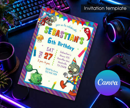 Plants vs Zombies Gamer Invitation mockup