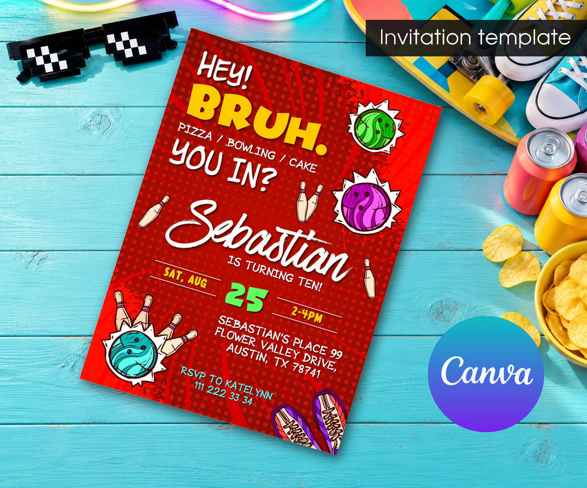 Bruh Bowling Invitation mockup