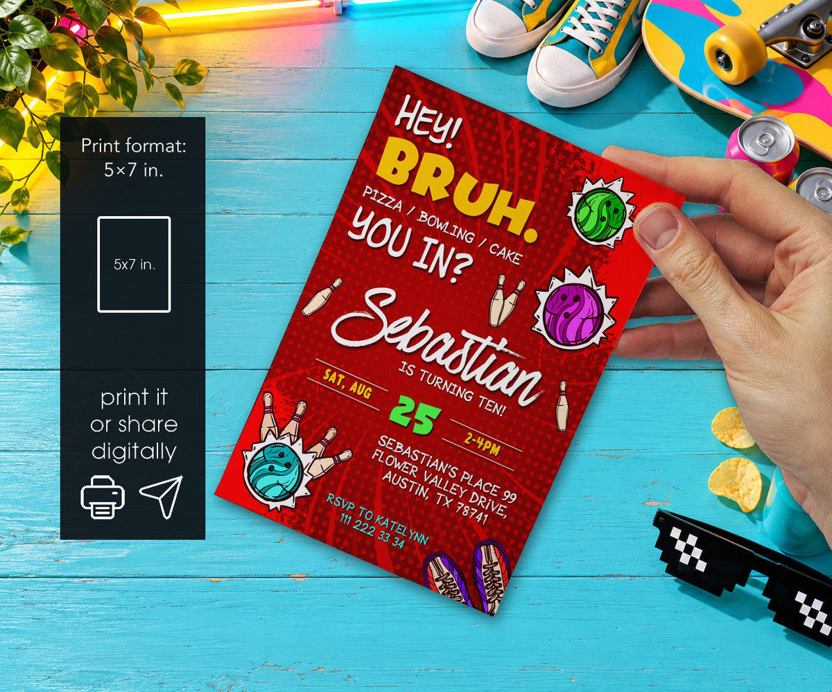 Bruh Bowling Invitation mockup