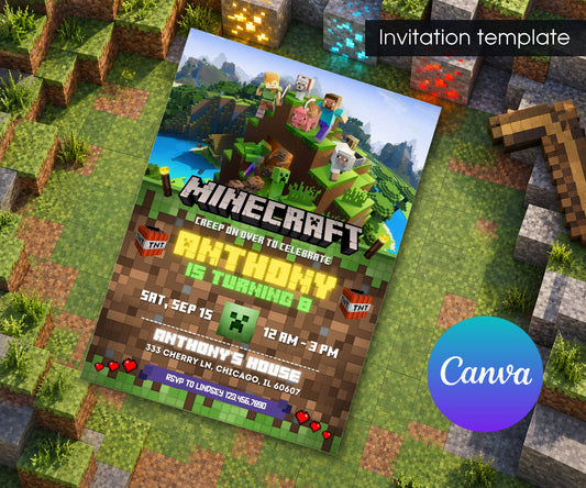 Minecraft Gamer Invitation mockup