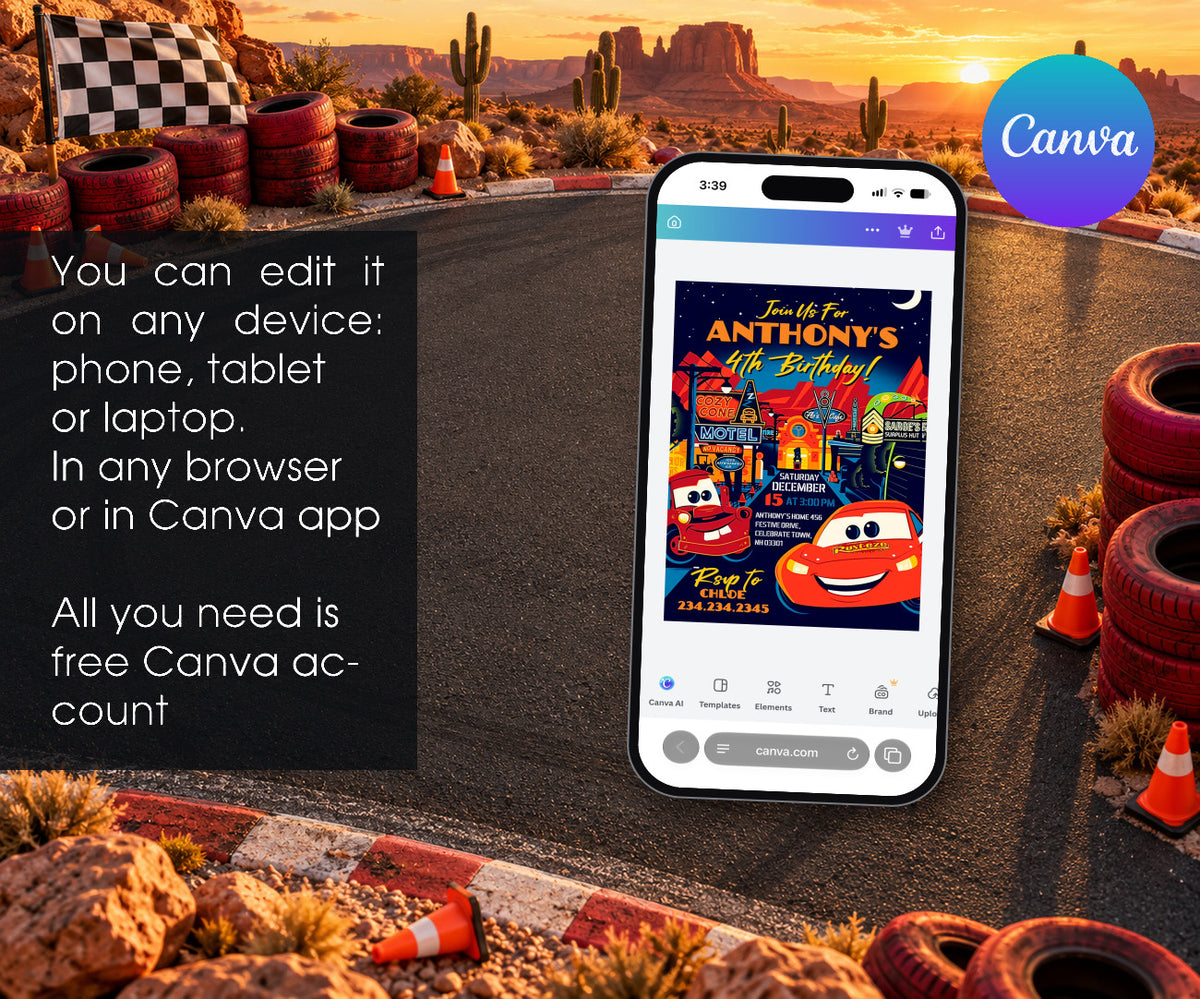 Cars Lightning McQueen Invitation mockup