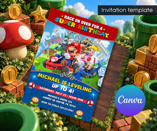 Mario Kart Gamer Invitation mockup