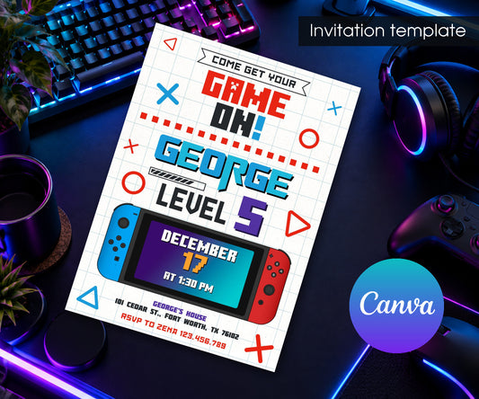 Nintendo Switch Gamer Invitation mockup