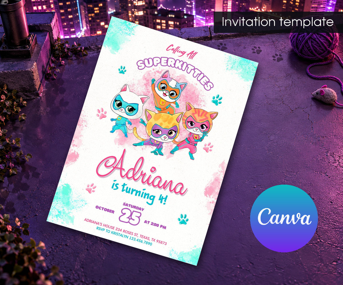 SuperKitties Invitation mockup