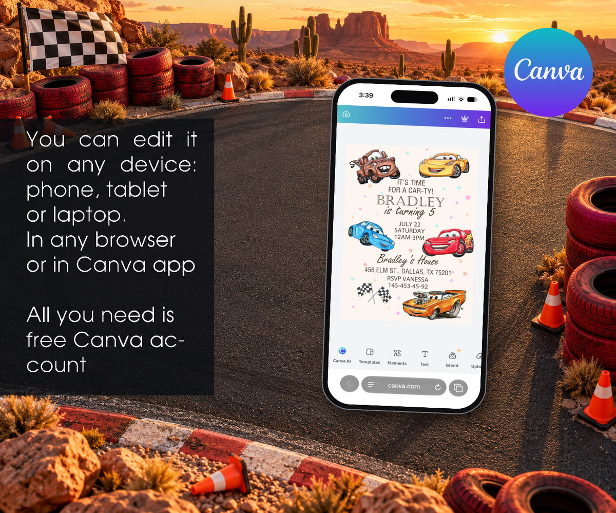 Cars Lightning McQueen Invitation mockup
