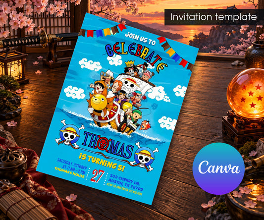 One Piece Monkey D.Luffy Anime Invitation mockup