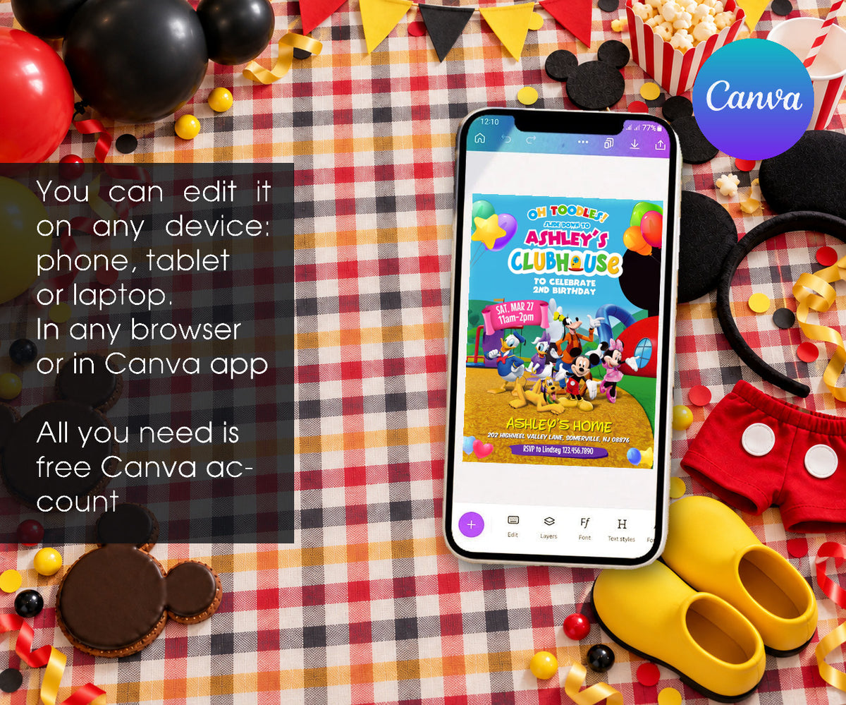 Clubhouse Mickey Mouse Invitation mockup