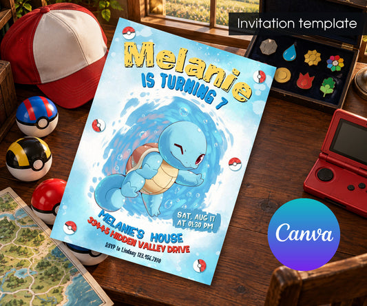 Squirtle Pokemon Anime Invitation mockup