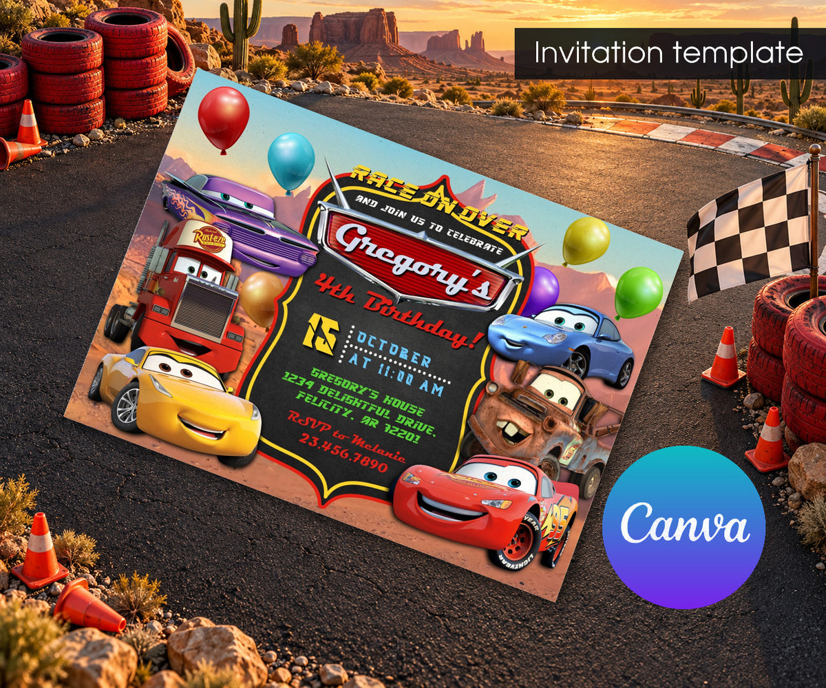 Cars Lightning McQueen Invitation mockup