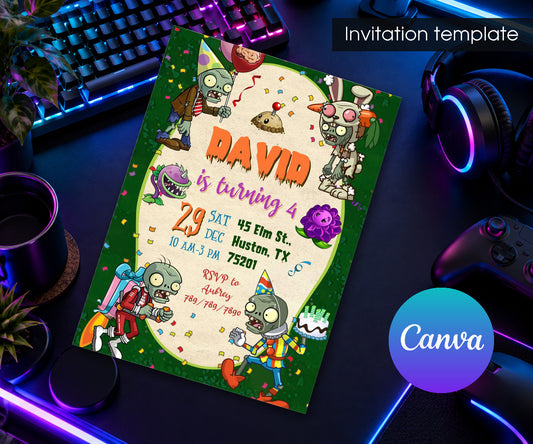 Plants vs Zombies Gamer Invitation mockup