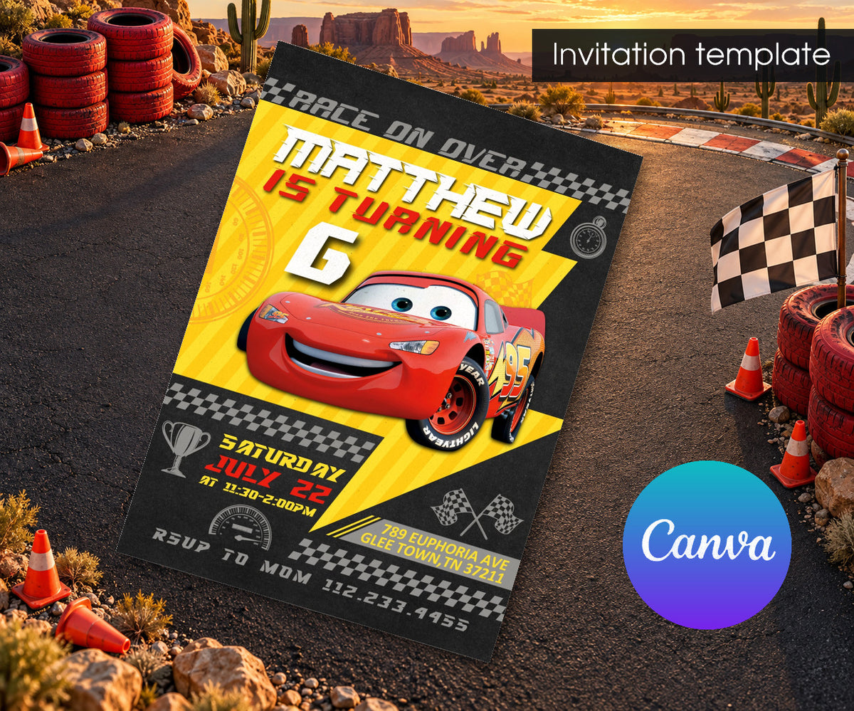 Cars Lightning McQueen Invitation mockup