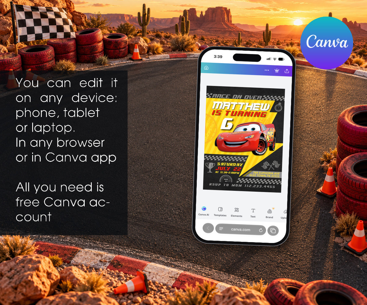 Cars Lightning McQueen Invitation mockup