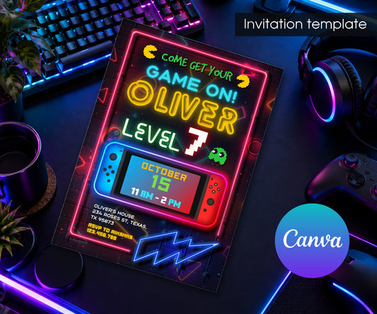 Nintendo Switch Gamer Invitation mockup