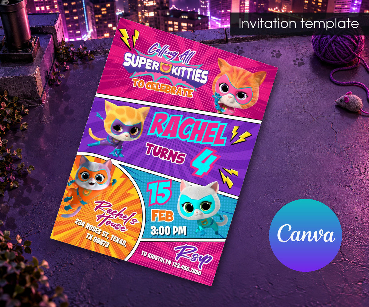 SuperKitties Invitation mockup
