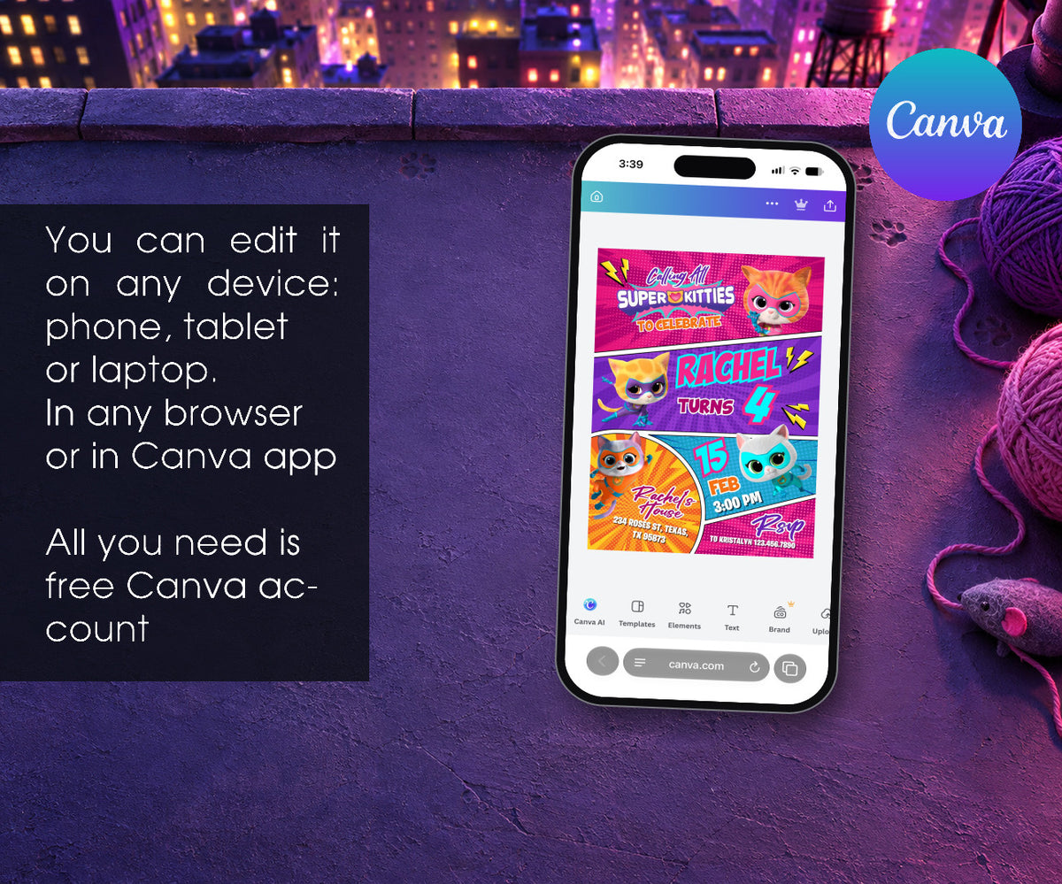 SuperKitties Invitation mockup