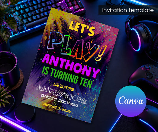 Play Party Gamer Invitation mockup
