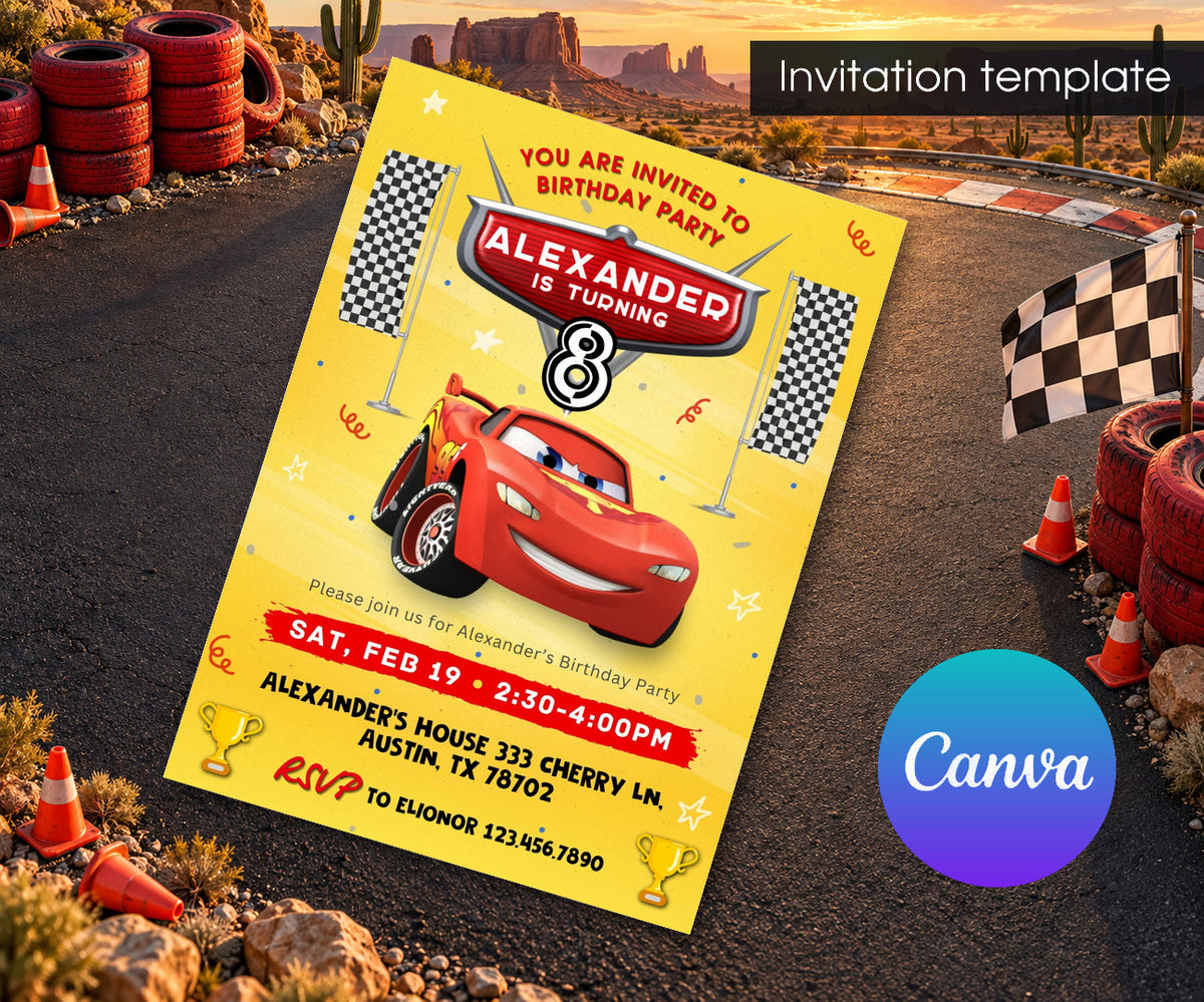 Cars Lightning McQueen Invitation mockup