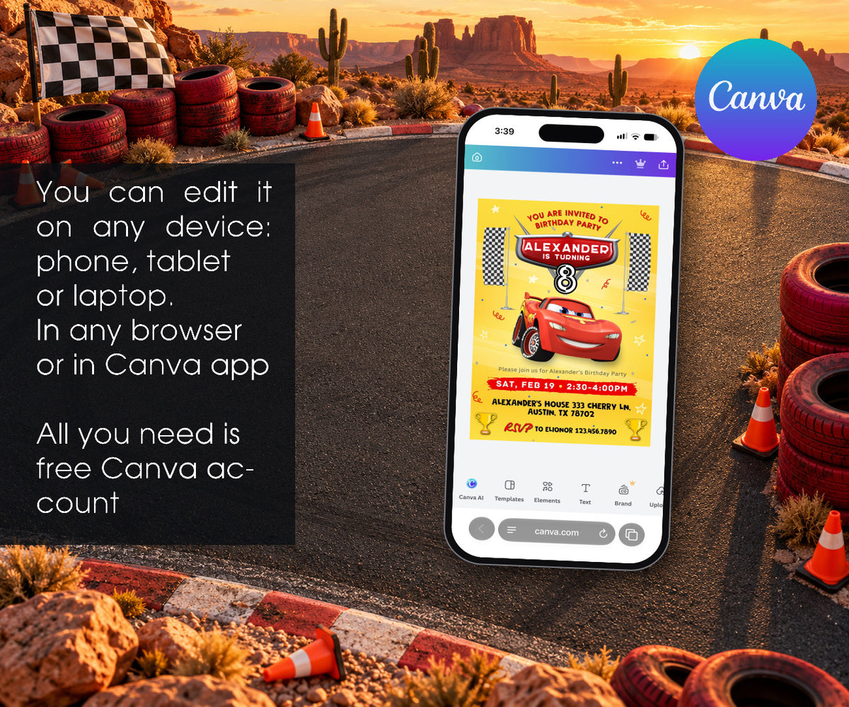 Cars Lightning McQueen Invitation mockup