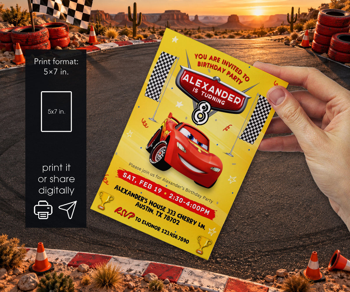 Cars Lightning McQueen Invitation mockup