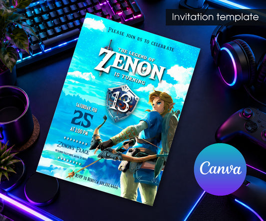 Legend of Zelda Gamer Invitation mockup
