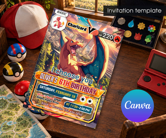 Charizard Pokemon Anime Invitation mockup