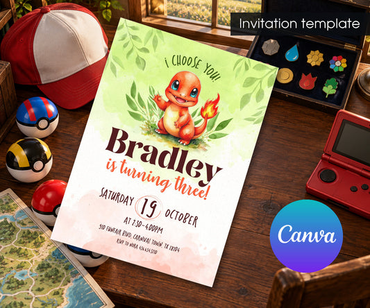 Charmander Pokemon Anime Invitation mockup