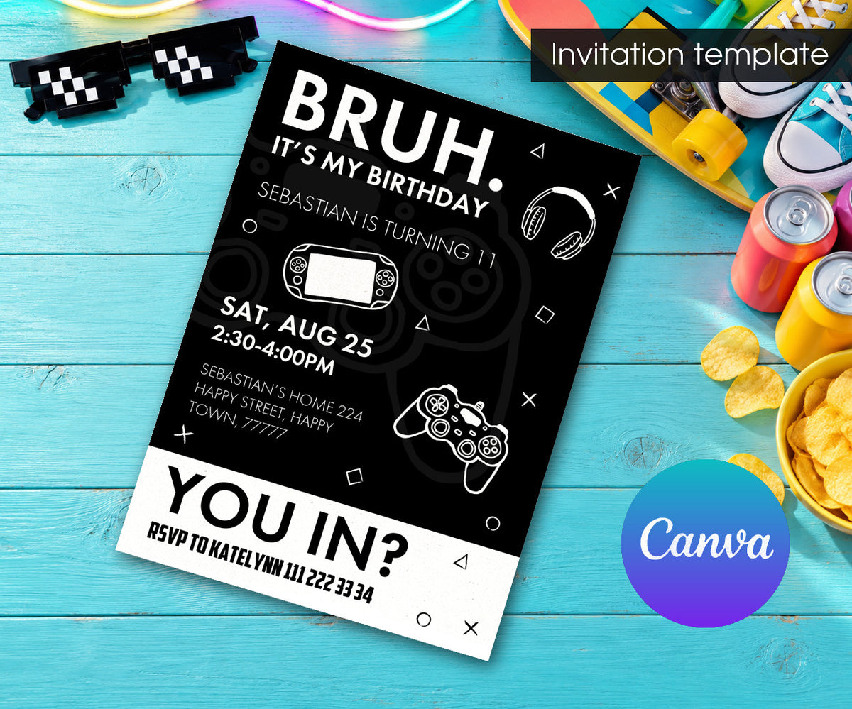 Bruh Gamer Invitation mockup