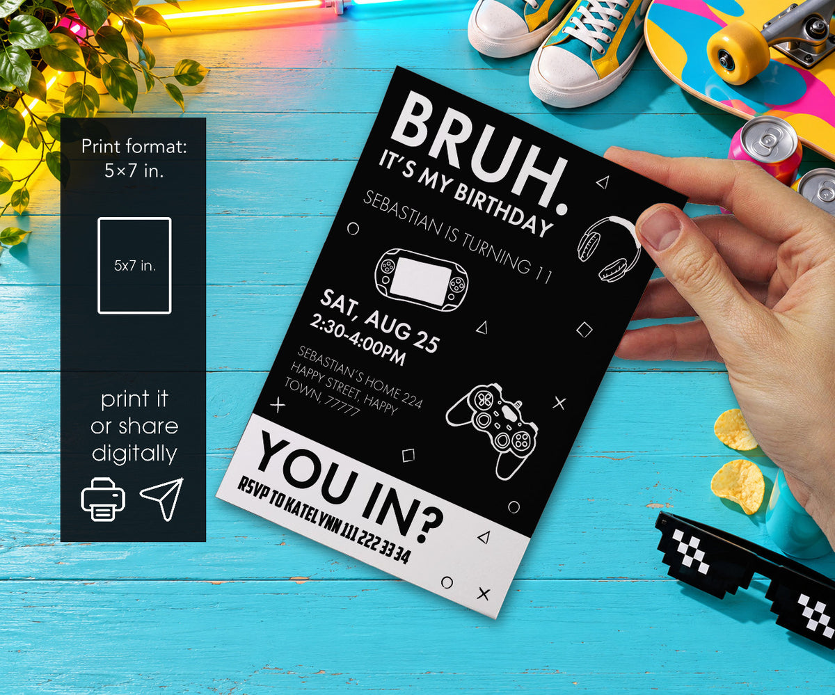 Bruh Gamer Invitation mockup