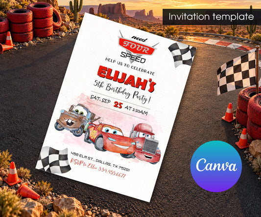 Cars Lightning Mcqueen Four Invitation mockup