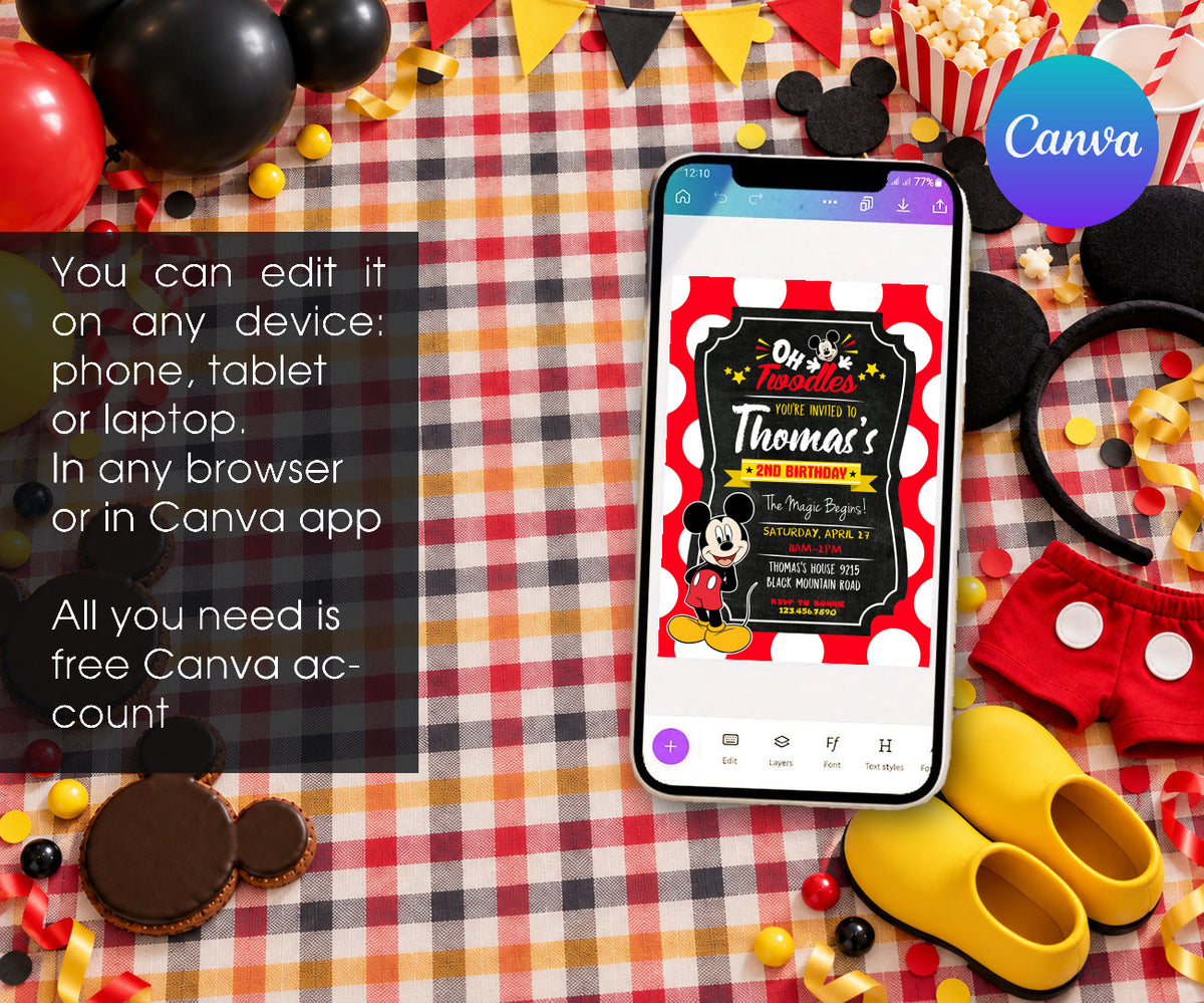 Mickey Mouse 2nd Birthday Invitation mockup